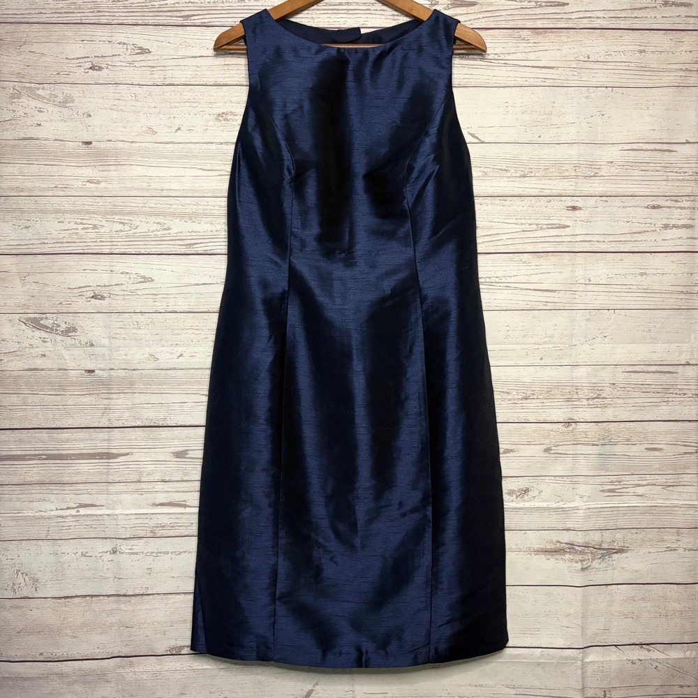 Alfred Sung D516 Midnight Blue Open Back Bow Dupioni Cocktail Dress 12
